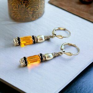 Sunflower Yellow Swarovski and Silver Beaded Drop Earrings
